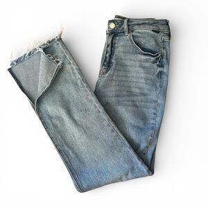 Cello Light Acid Wash Side Slit Stretch Straight Raw Hem Jeans Sz 5